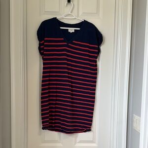 Lou & Grey blue & red strip ss tshirt dress. M. 33.5” long